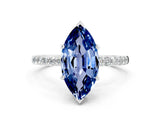 White gold Marquise Cut Blue Sapphire Solitaire Ring with Pave Band and Four Prong Setting_24
