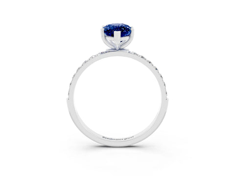 White gold Marquise Cut Blue Sapphire Solitaire Ring with Pave Band and Four Prong Setting_27