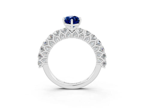 White gold Marquise Cut Blue Sapphire Solitaire Ring with Shared Prong Pavé Band and Four-Prong Setting_3