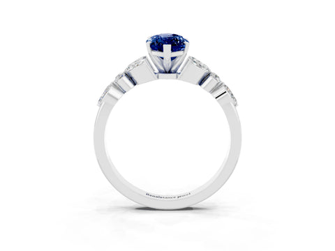 White gold Marquise Cut Blue Sapphire Solitaire Ring with Side Stones and Four-Prong Setting_39