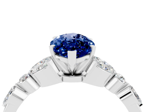 White gold Marquise Cut Blue Sapphire Solitaire Ring with Side Stones and Four-Prong Setting_40