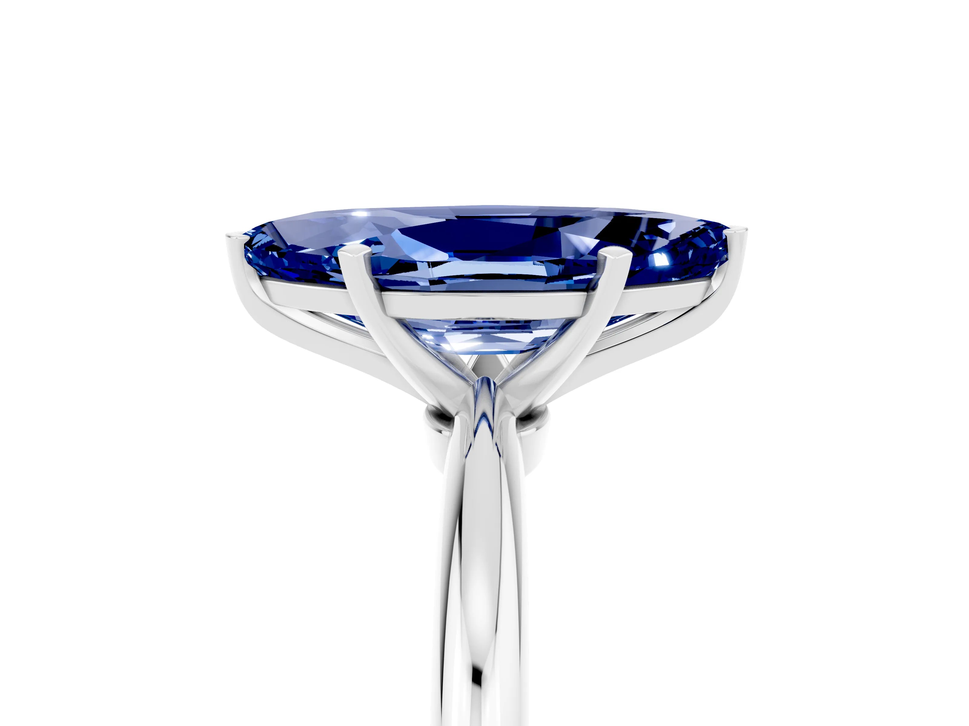 White gold Marquise Cut Blue Sapphire Solitaire Ring with Six-Prong Setting and Classic Band_17