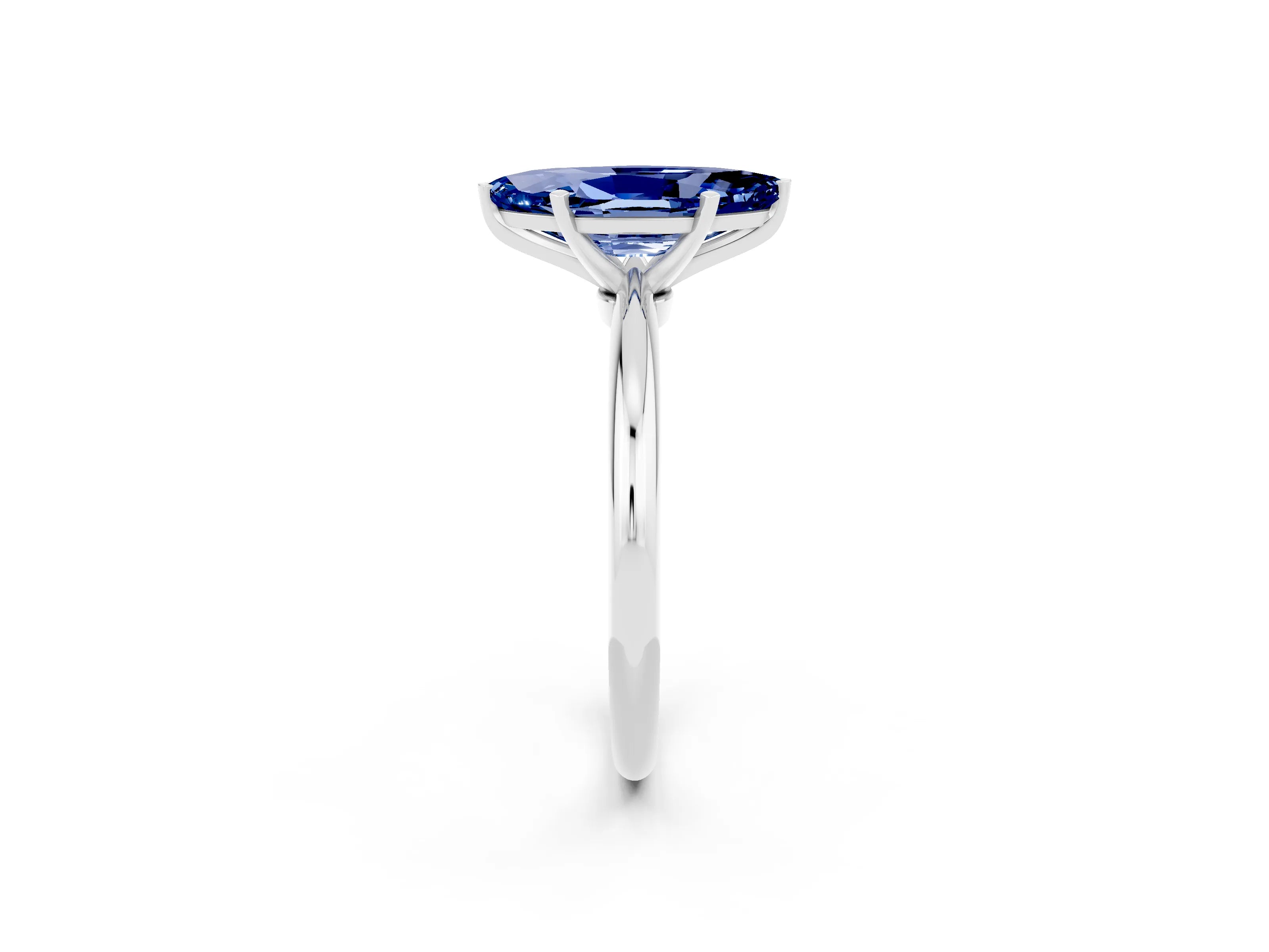 White gold Marquise Cut Blue Sapphire Solitaire Ring with Six-Prong Setting and Classic Band_2