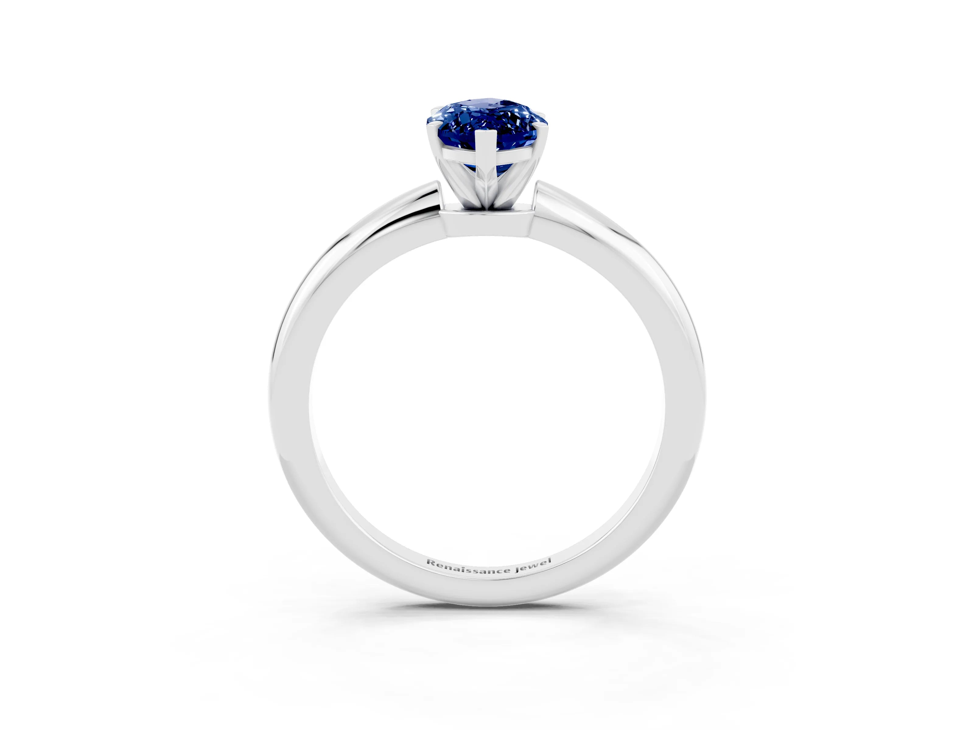 White gold Marquise Cut Blue Sapphire Solitaire Ring with Six-Prong Setting and Classic Band_3