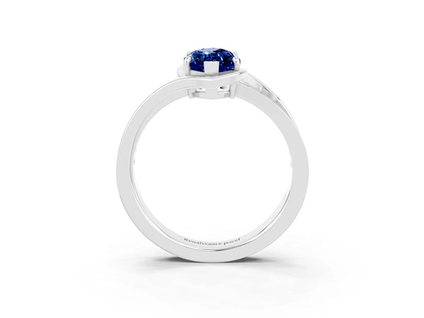 Platinum Marquise Cut Blue Sapphire Solitaire Ring with Split Shank and Prong Setting
