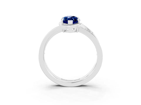 White gold Marquise Cut Blue Sapphire Solitaire Ring with Split Shank and Prong Setting_3