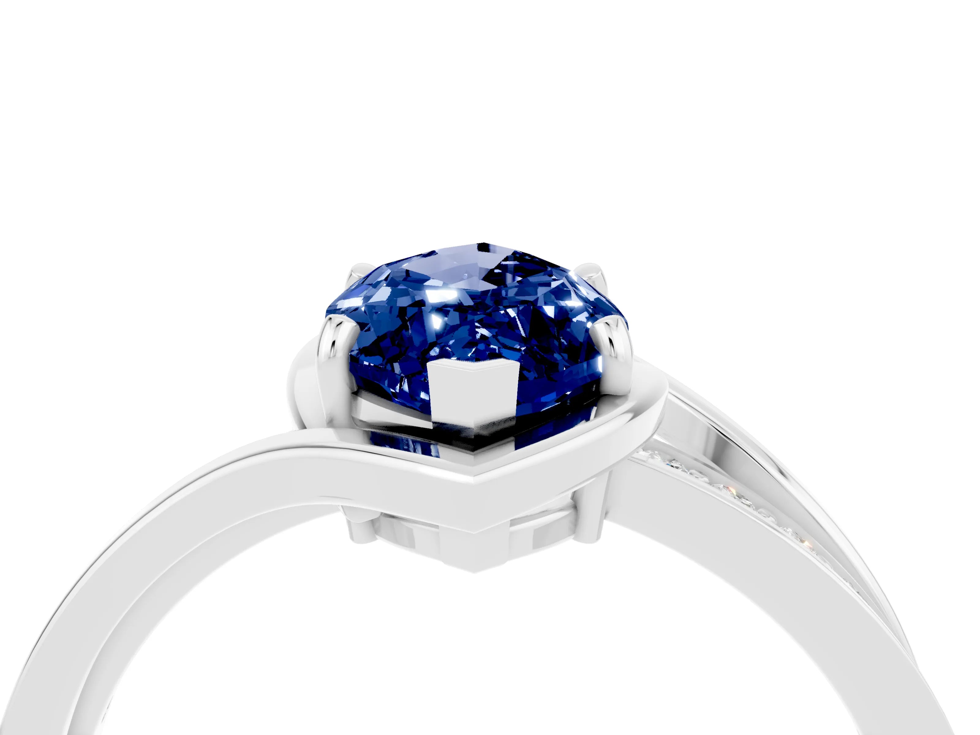 White gold Marquise Cut Blue Sapphire Solitaire Ring with Split Shank and Prong Setting_4