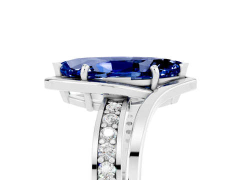 White gold Marquise Cut Blue Sapphire Solitaire Ring with Split Shank and Prong Setting_5