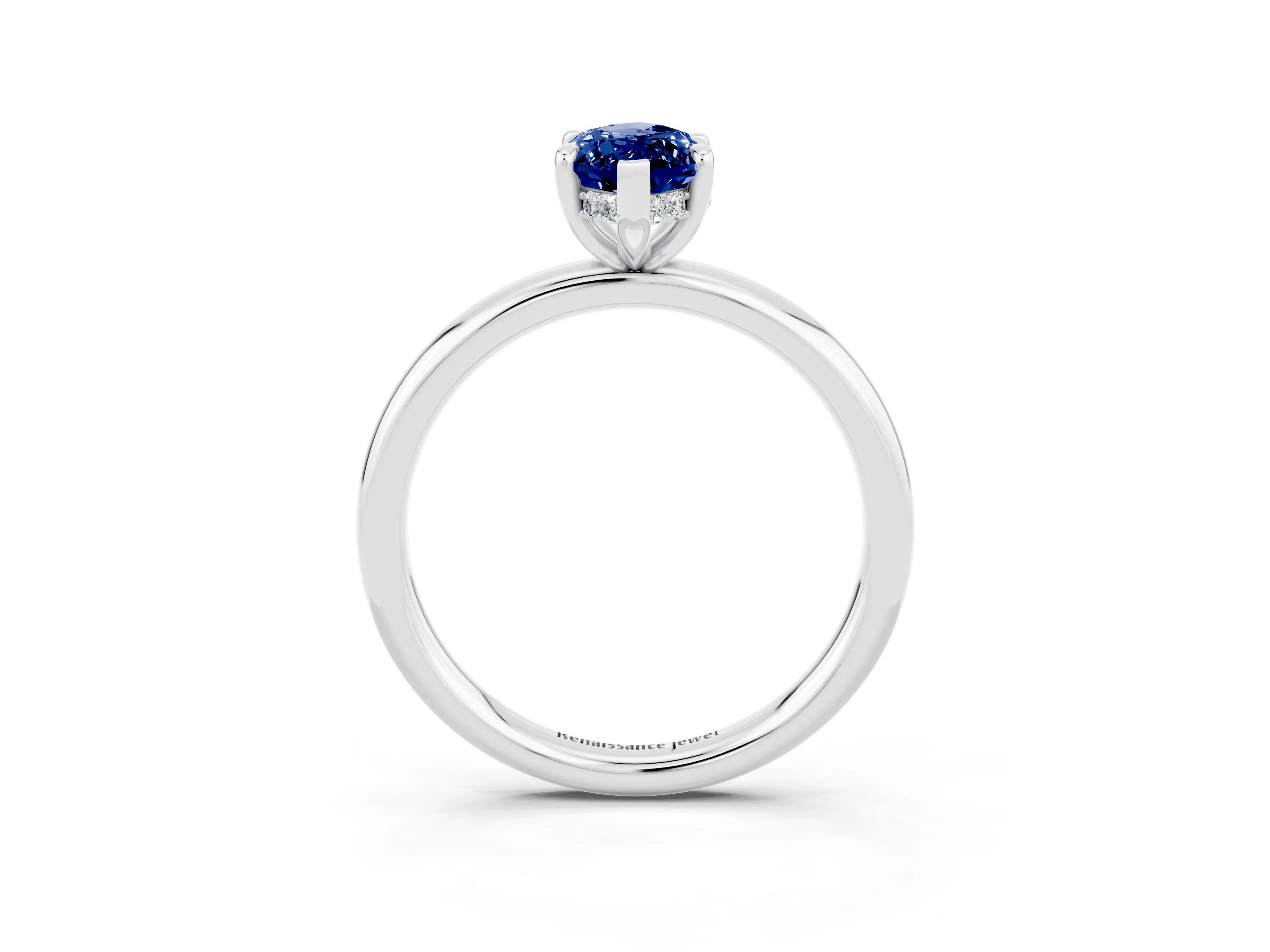 White gold Marquise Cut Blue Sapphire Solitaire Ring with Thin Band and Four-Prong Setting_15