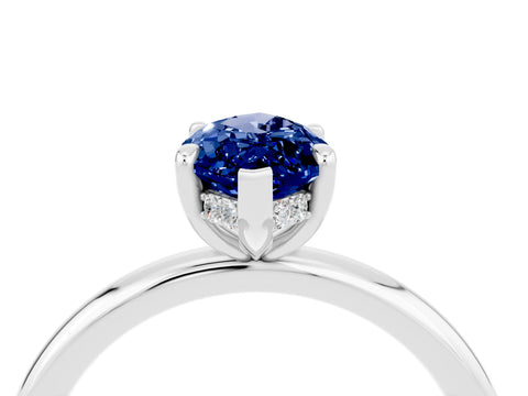 White gold Marquise Cut Blue Sapphire Solitaire Ring with Thin Band and Four-Prong Setting_16