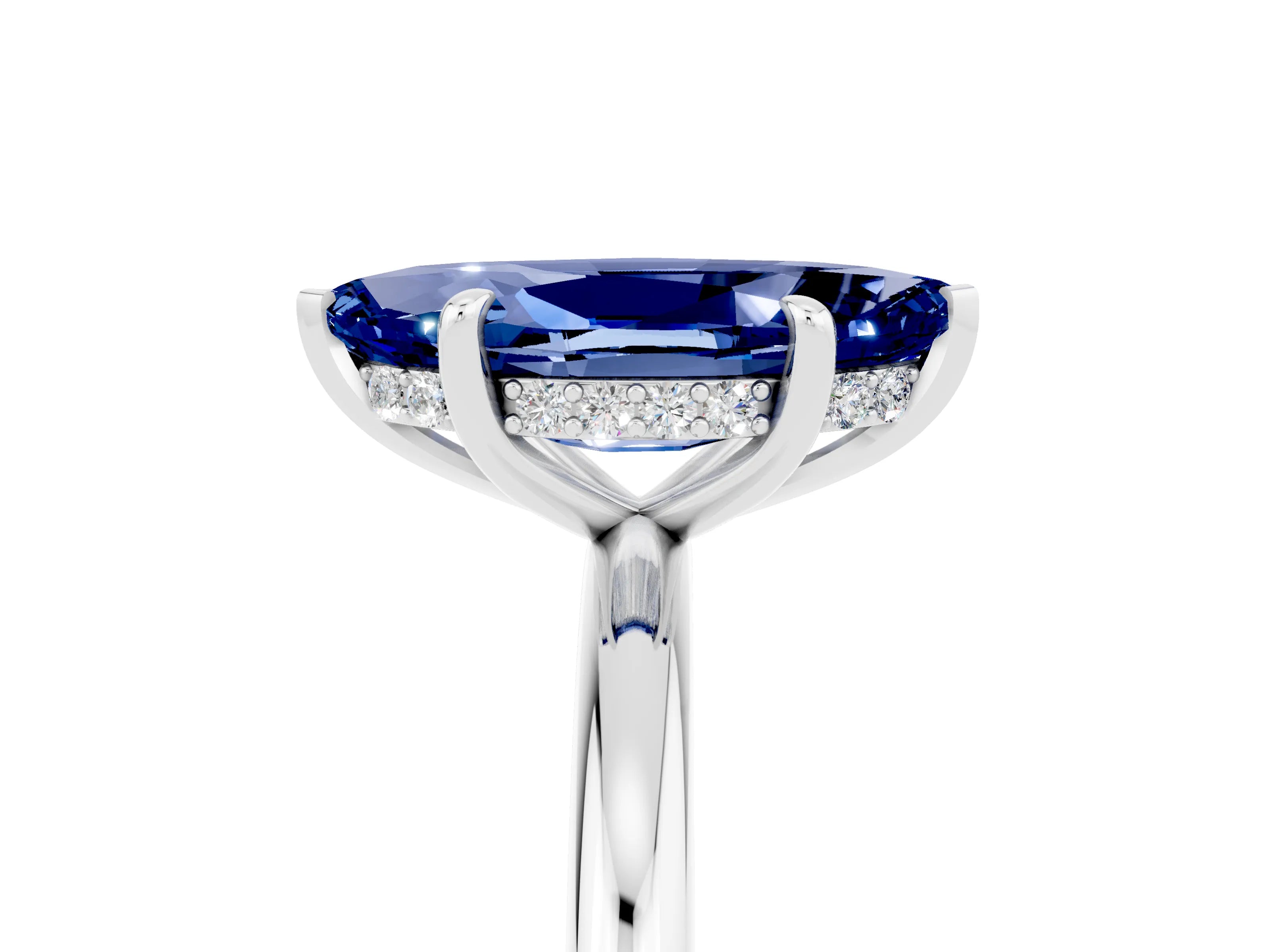 White gold Marquise Cut Blue Sapphire Solitaire Ring with Thin Band and Four-Prong Setting_17