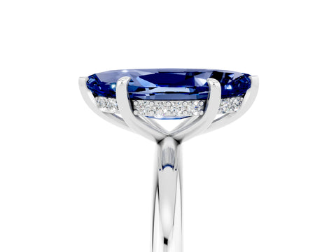 White gold Marquise Cut Blue Sapphire Solitaire Ring with Thin Band and Four-Prong Setting_17