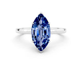 White gold Marquise Cut Blue Sapphire Solitaire Ring with Thin Band and Prong Setting_12