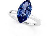 White gold Marquise Cut Blue Sapphire Solitaire Ring with Thin Band and Prong Setting_13
