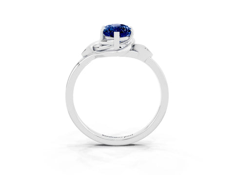 White gold Marquise Cut Blue Sapphire Solitaire Ring with Twist Band and Four-Prong Setting_15