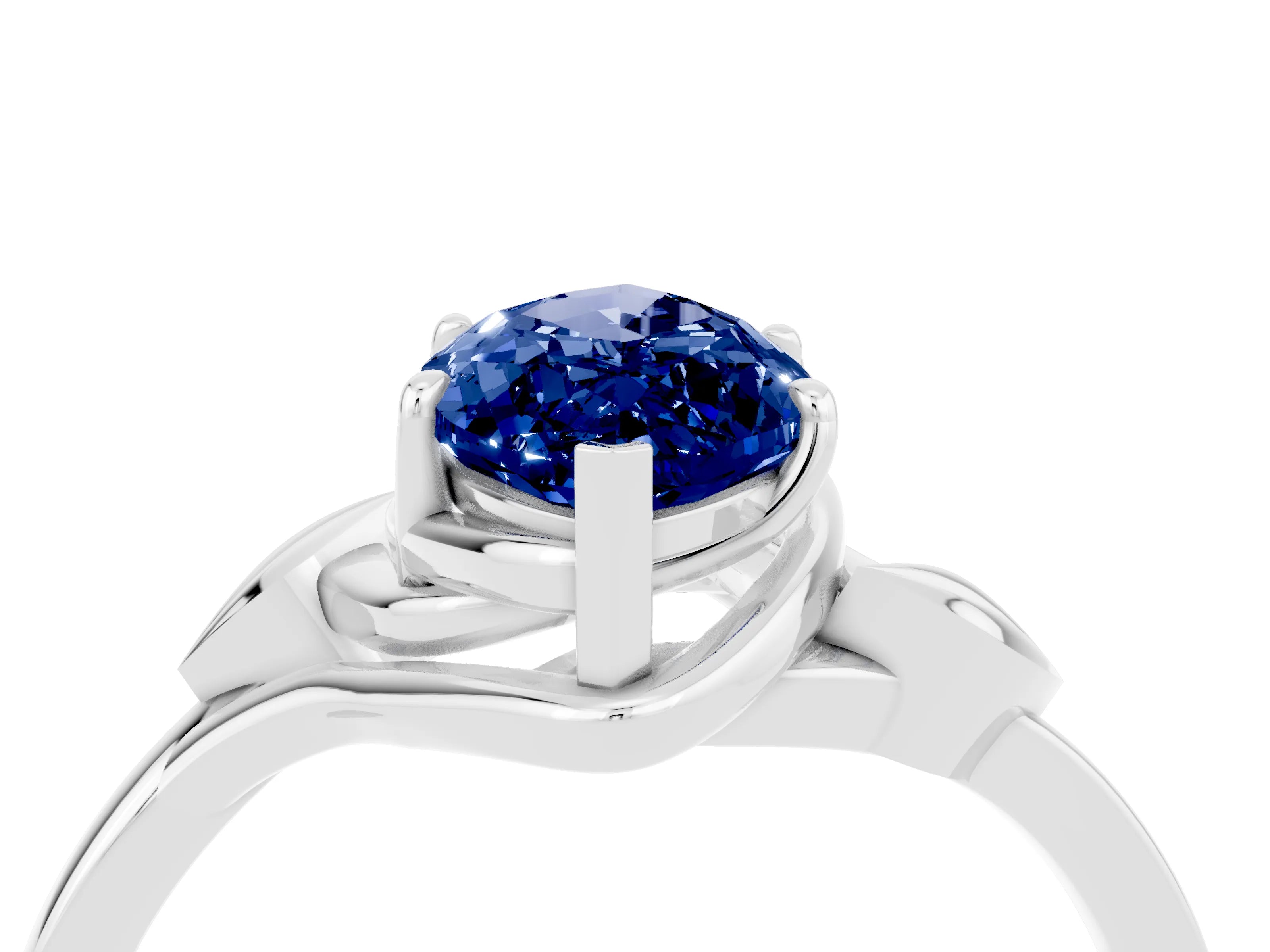White gold Marquise Cut Blue Sapphire Solitaire Ring with Twist Band and Four-Prong Setting_40