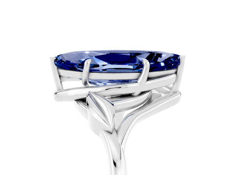 White gold Marquise Cut Blue Sapphire Solitaire Ring with Twist Band and Four-Prong Setting_41