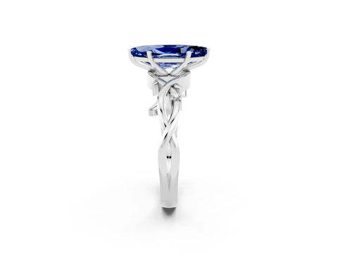 White gold Marquise Cut Blue Sapphire Solitaire Ring with Twisted Band and Prong Setting_14