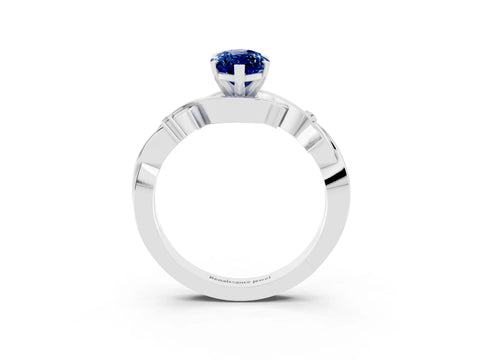 White gold Marquise Cut Blue Sapphire Solitaire Ring with Twisted Band and Prong Setting_3