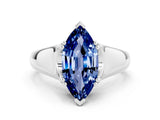 White gold Marquise Cut Blue Sapphire Solitaire Ring with Wide Band and Prong Setting