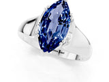 White gold Marquise Cut Blue Sapphire Solitaire Ring with Wide Band and Prong Setting_1