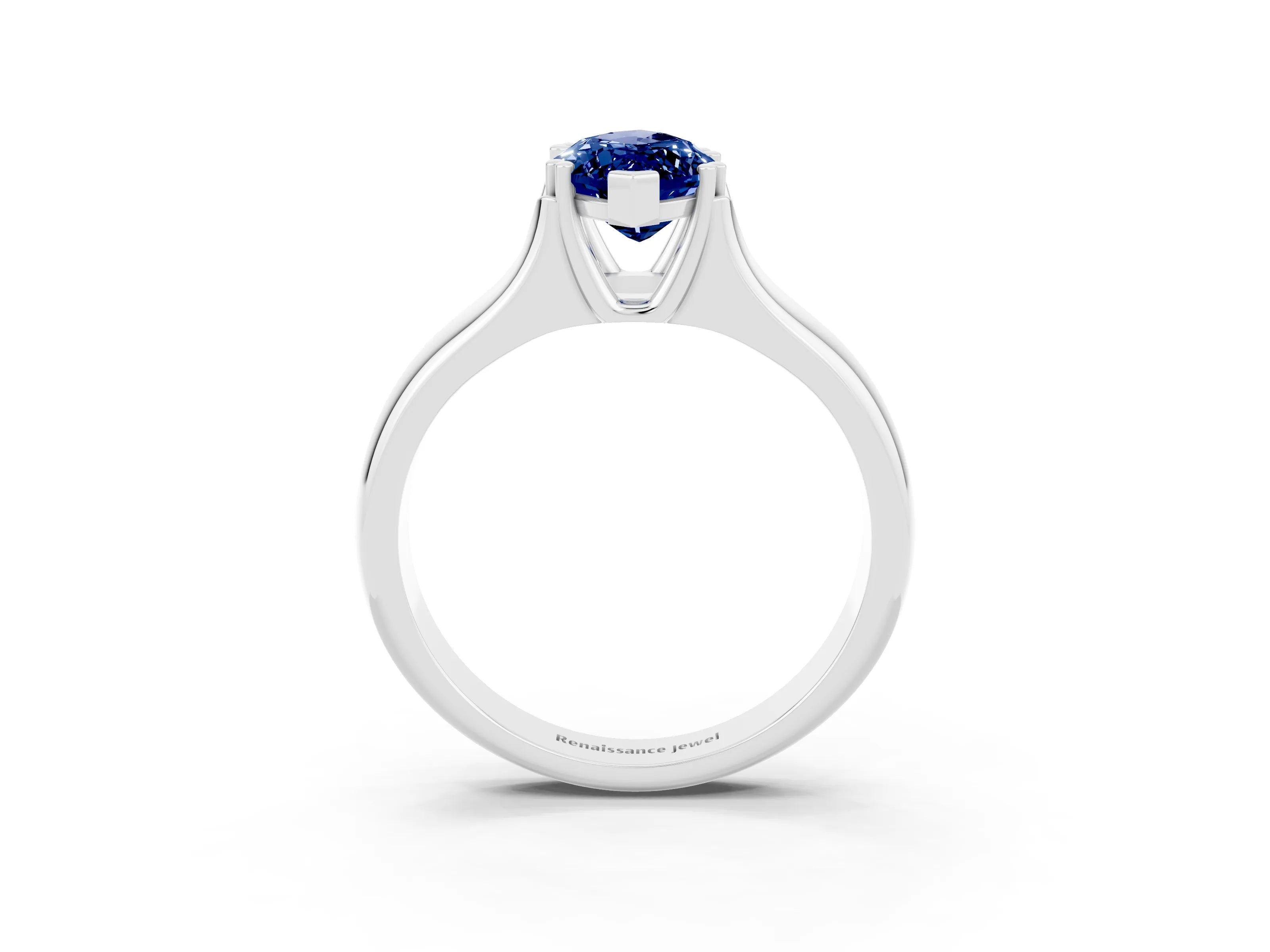 White gold Marquise Cut Blue Sapphire Solitaire Ring with Wide Band and Prong Setting_3