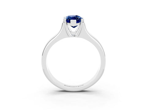 White gold Marquise Cut Blue Sapphire Solitaire Ring with Wide Band and Prong Setting_3