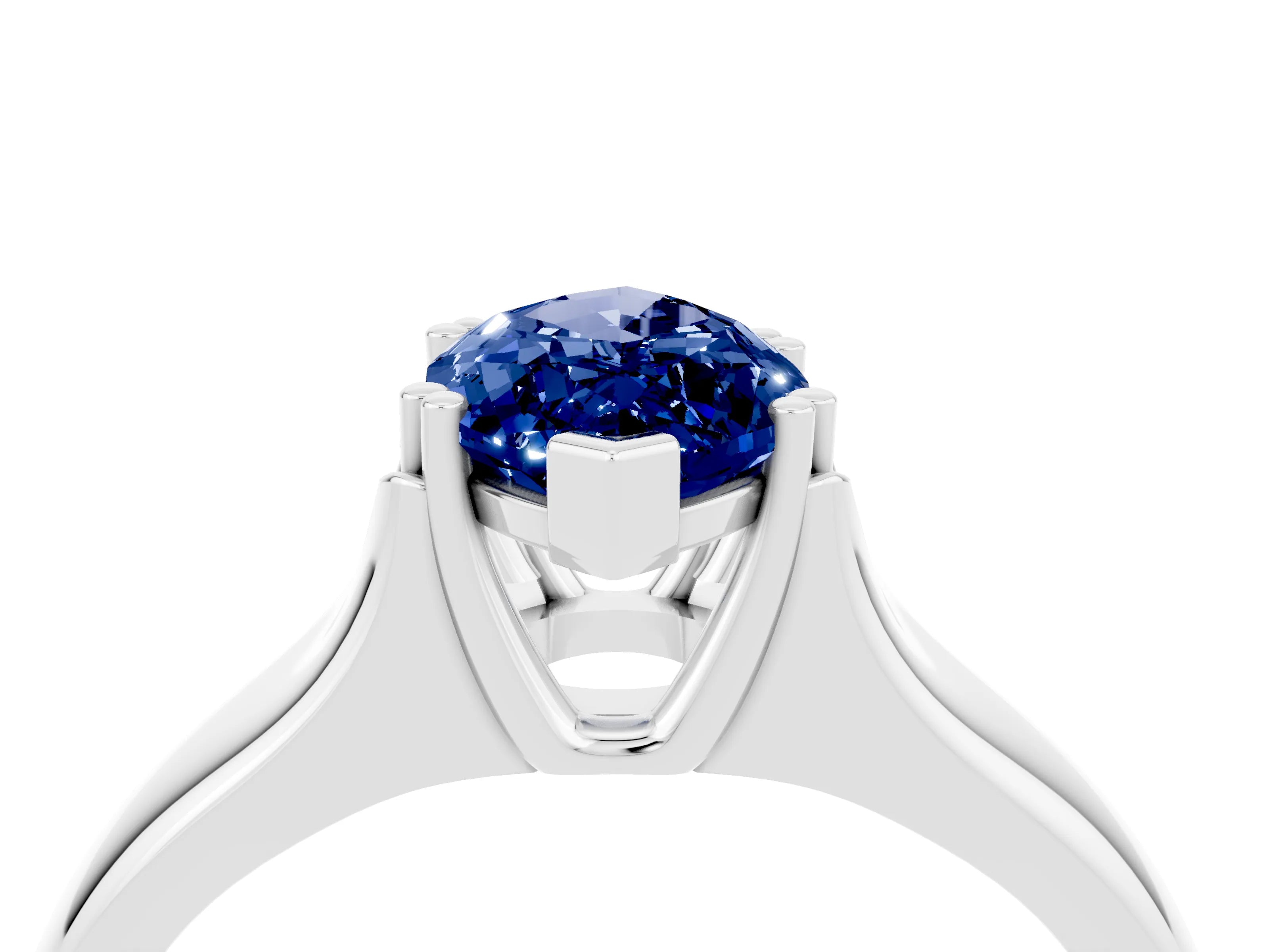 White gold Marquise Cut Blue Sapphire Solitaire Ring with Wide Band and Prong Setting_4