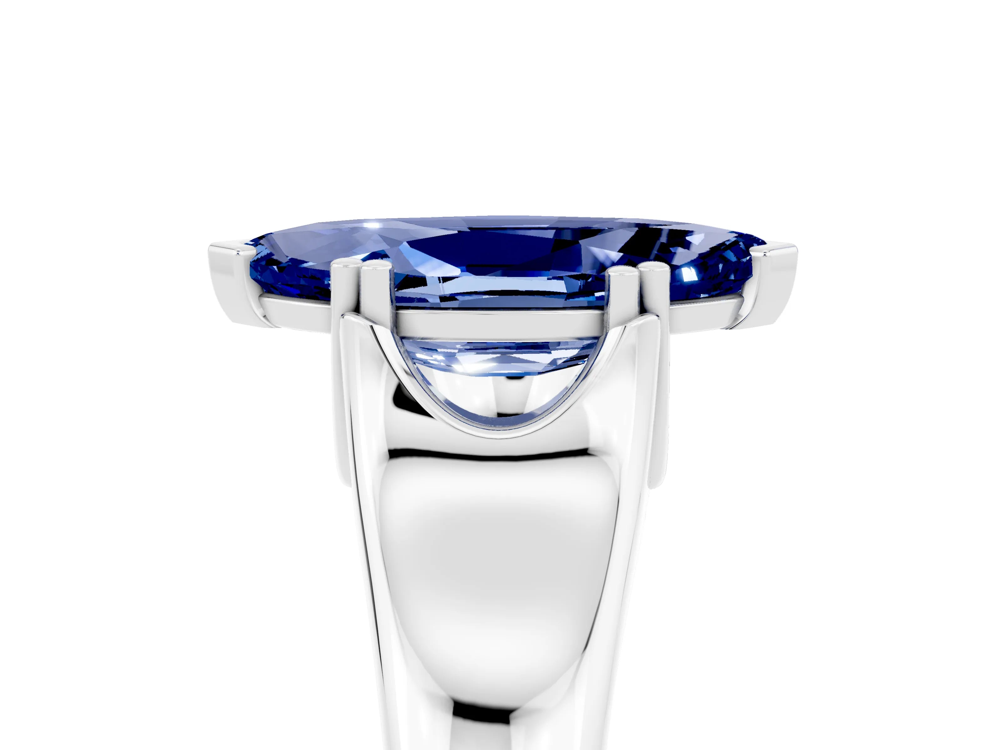 White gold Marquise Cut Blue Sapphire Solitaire Ring with Wide Band and Prong Setting_5