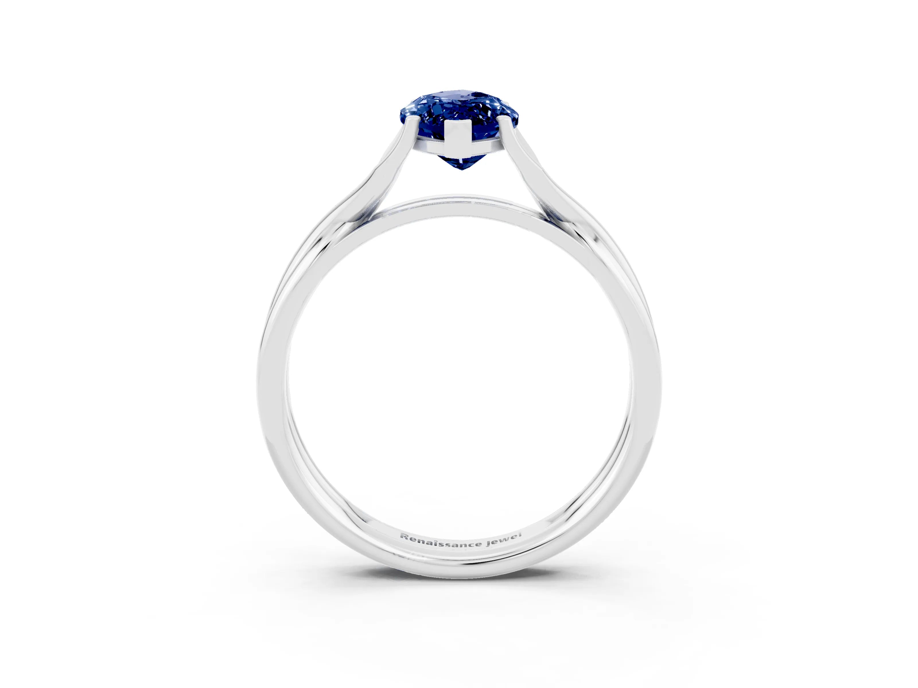 White gold Marquise Cut Blue Sapphire Solitaire Twist Band Prong Setting Ring_51