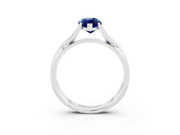 White gold Marquise Cut Blue Sapphire Solitaire Twist Band Prong Setting Ring
