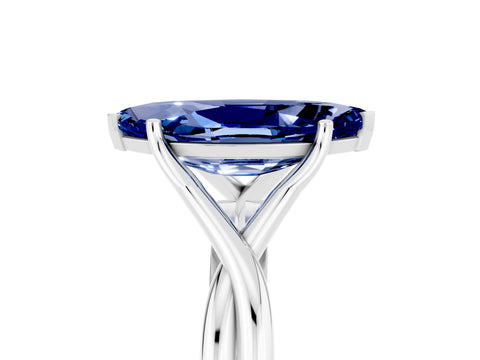 White gold Marquise Cut Blue Sapphire Solitaire Twist Band Prong Setting Ring_53