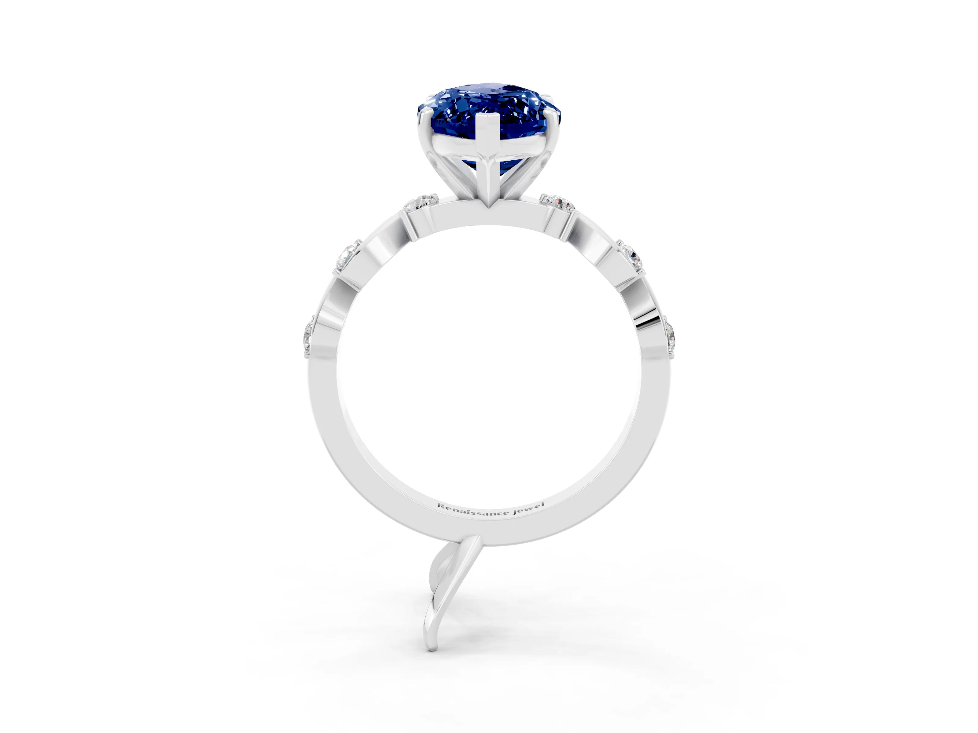 White gold Marquise Cut Blue Sapphire Solitaire Twisted Band with Round  Accents and Prong Setting_33