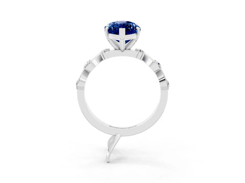 White gold Marquise Cut Blue Sapphire Solitaire Twisted Band with Round  Accents and Prong Setting_34