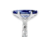 White gold Marquise Cut Blue Sapphire Solitaire with Side Baguettes and Channel Set Band_5