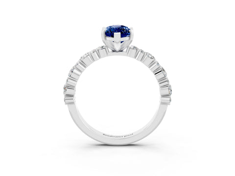 White gold Marquise Cut Blue Sapphire Solitaire with Side Stones, Pave Band, Four-Prong Setting_39