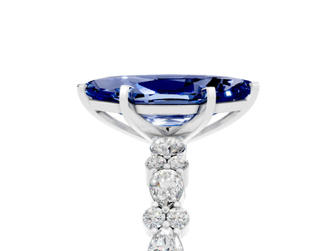 White gold Marquise Cut Blue Sapphire Solitaire with Side Stones, Pave Band, Four-Prong Setting_41