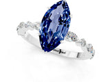 White gold Marquise Cut Blue Sapphire Solitaire with Side Stones on a Pavé Band and Four-Prong Setting_1
