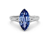 White gold Marquise Cut Blue Sapphire Split Shank Engagement Ring with Pavé Band