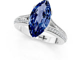 White gold Marquise Cut Blue Sapphire Split Shank Engagement Ring with Pavé Band_1