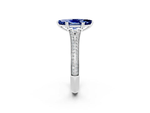 White gold Marquise Cut Blue Sapphire Split Shank Engagement Ring with Pavé Band_2