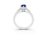White gold Marquise Cut Blue Sapphire Split Shank Engagement Ring with Pavé Band_3