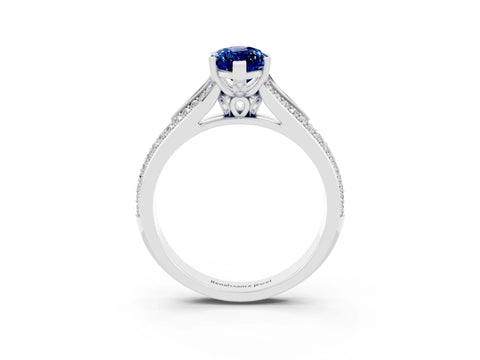 White gold Marquise Cut Blue Sapphire Split Shank Engagement Ring with Pavé Band_3