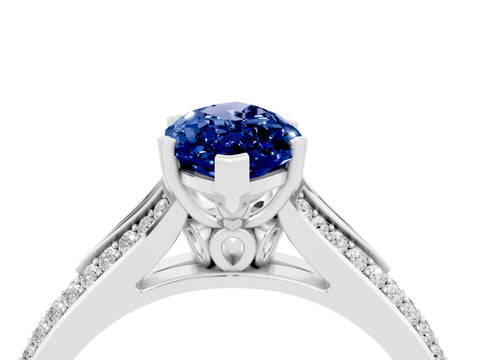 White gold Marquise Cut Blue Sapphire Split Shank Engagement Ring with Pavé Band_4