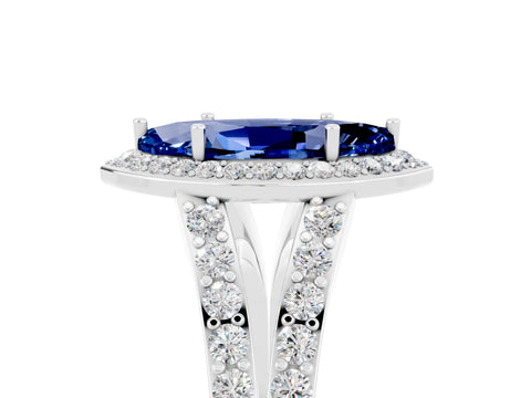 White gold Marquise Cut Blue Sapphire Split Shank Halo Ring with Four-Prong Setting_17