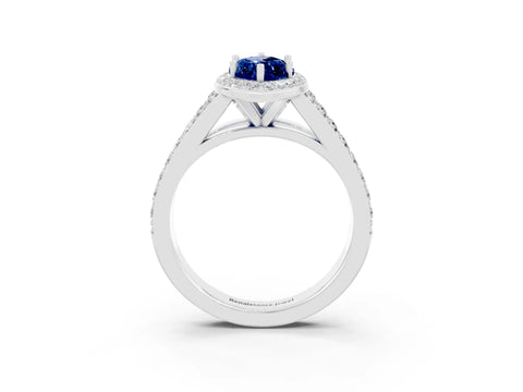 White gold Marquise Cut Blue Sapphire Split Shank Halo Ring with Four-Prong Setting_27