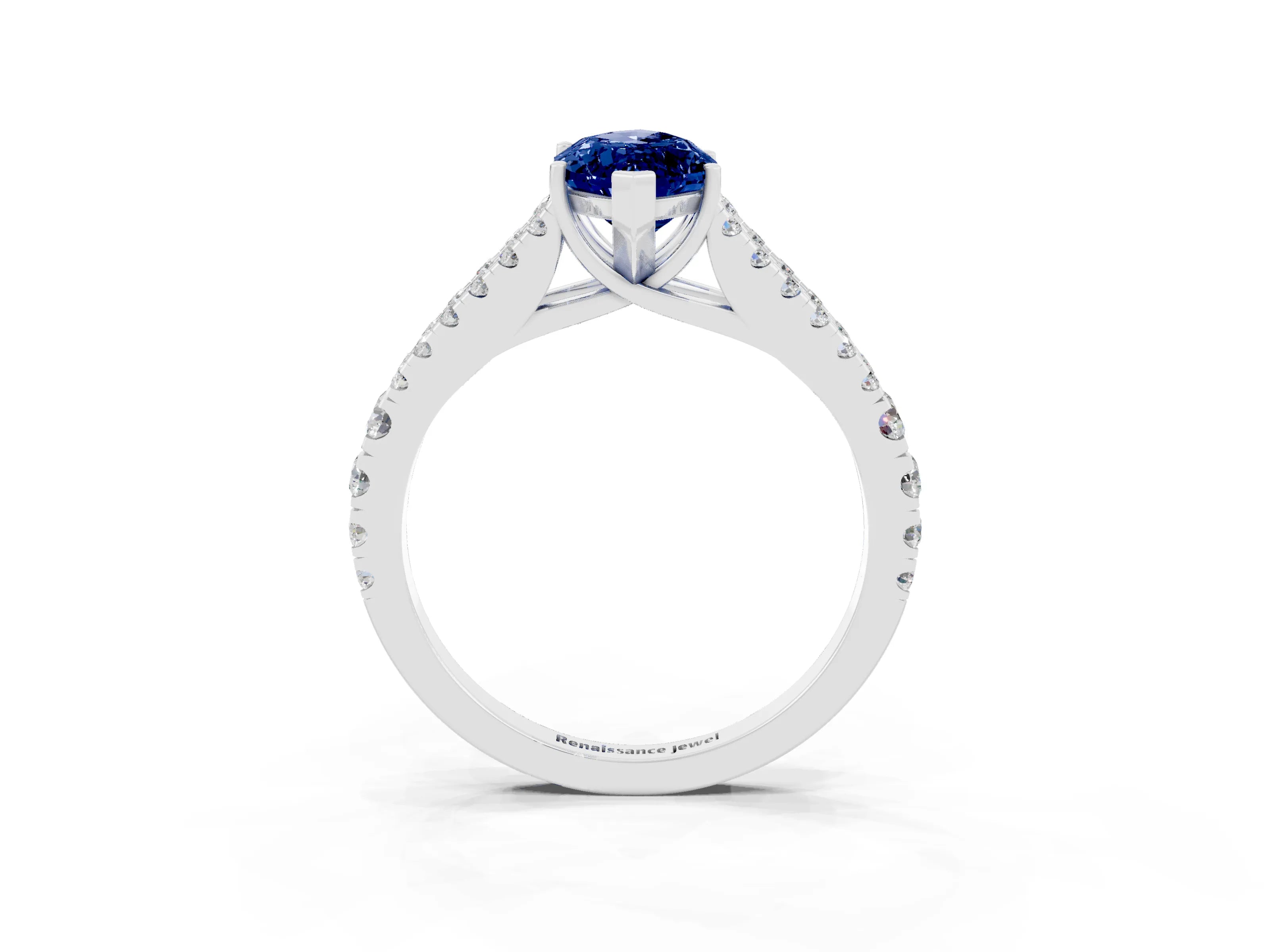 White gold Marquise Cut Blue Sapphire Split Shank Pavé Engagement Ring with Four-Prong Setting_15