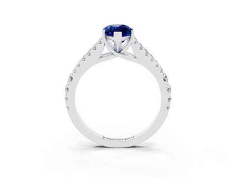 White gold Marquise Cut Blue Sapphire Split Shank Pavé Engagement Ring with Four-Prong Setting_15