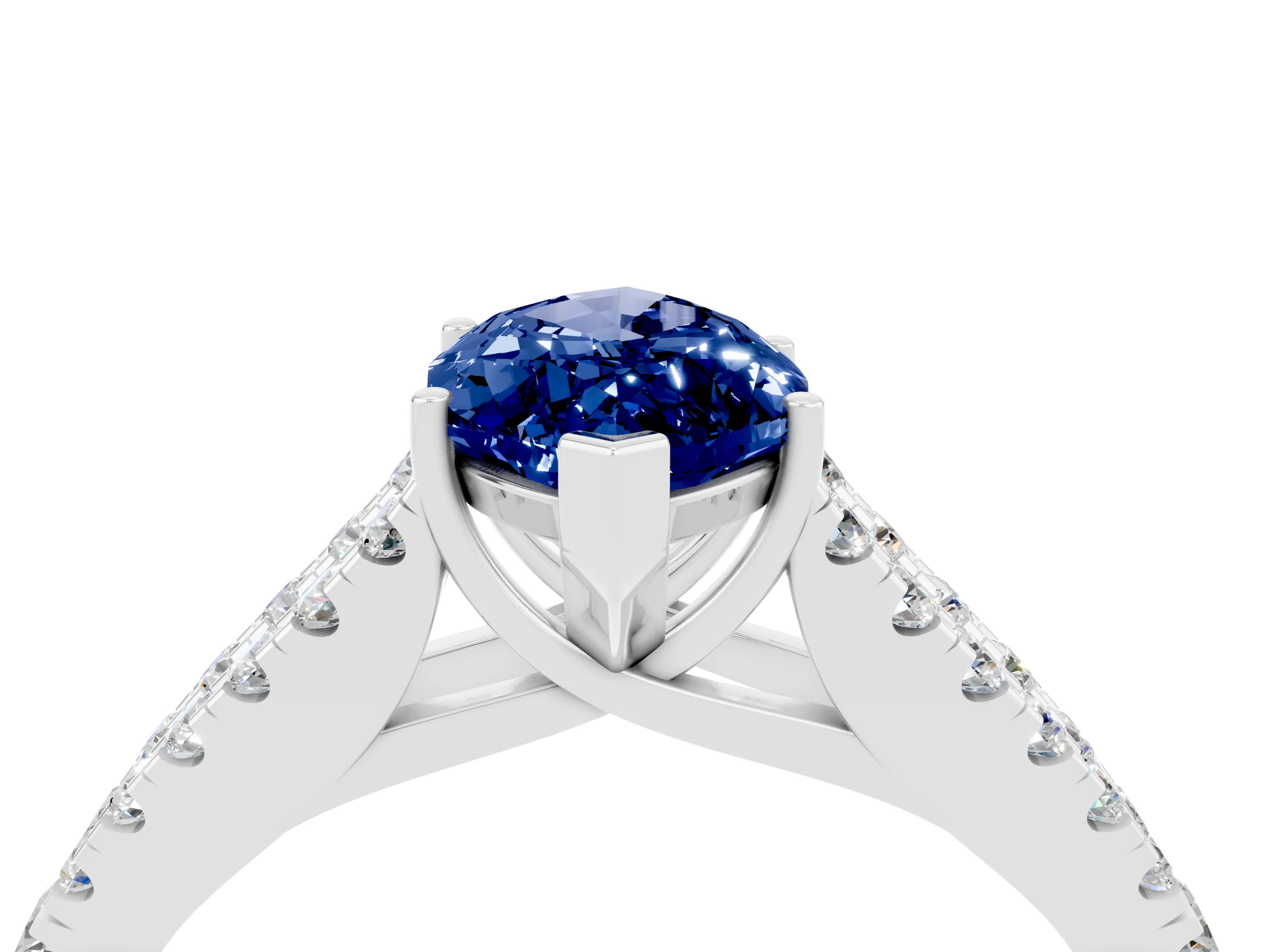 White gold Marquise Cut Blue Sapphire Split Shank Pavé Engagement Ring with Four-Prong Setting_16