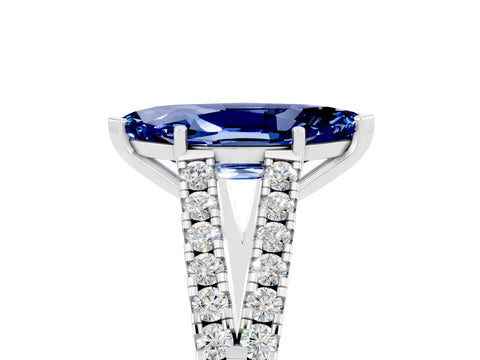 White gold Marquise Cut Blue Sapphire Split Shank Pavé Engagement Ring with Four-Prong Setting_17